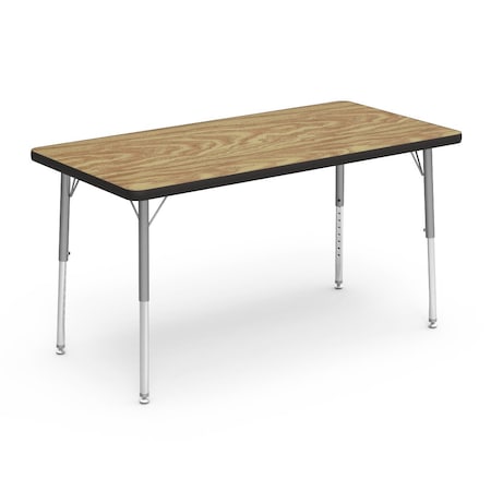 Virco 24 in. W, 48 in. L, 17-25 in. H, Medium Oak Top / Black Edge 482448LO